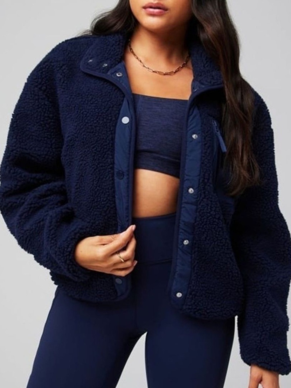 Fabletics Navy Tahoe Teddy Fleece Sherpa Jacket
